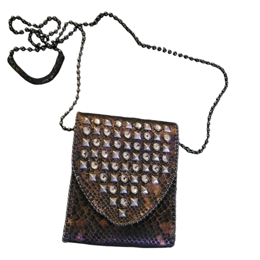Leather Rocks Studded Black and Brown Crossbody Bag